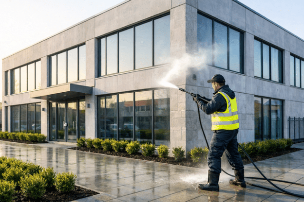 exterior cleaning with a pressure washer