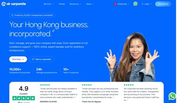 Air Corporate Hong Kong Incorporation Services for Fast Company Setup